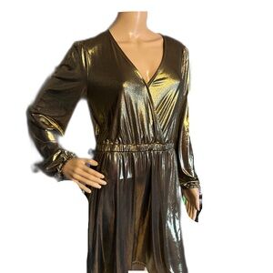 Michael Kors, metallic gold dress. New Year’s Eve party dress